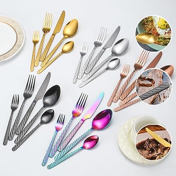 Mirror Polished Cutlery Utensil Set with Fork Knife Spoon, Dishwasher Safe, 18/10 Stainless Steel Silverware Set for Home Restaurant Hotel(Size:24PCS,Color:Black)