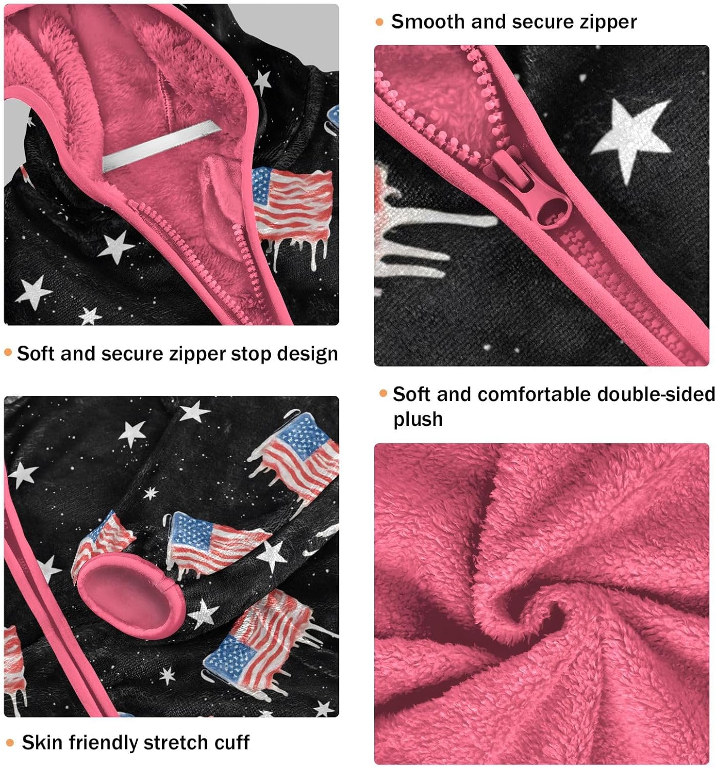 Girls Hoodie Outfit American Flag Pattern Zipper Sweatshirt Coat Fleece Jacket for Kids 3-10T