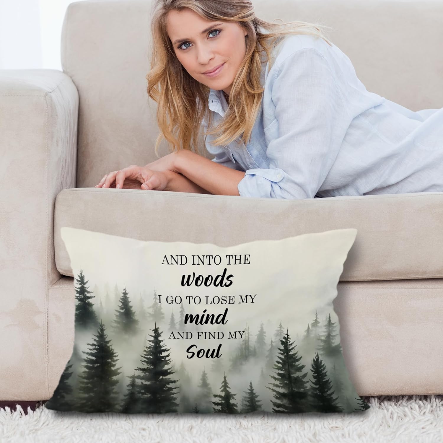 Inspirational Forest Mountain Nature Pillow Covers 12x20, and Into The Woods I Go to Lose My Mind Decorative Lumbar Pillow Covers for Home Cabin Lake House, Gifts for Nature Lovers - Image 5