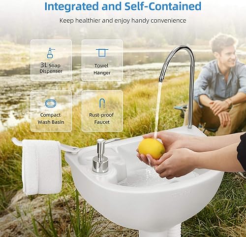 Miniatura 3 de YITAHOME - Lavabo e inodoro portátil, estación de lavado de manos de 4.5 galones (17 litros) y bacinica de descarga de 5.3 galones (20 litros) para