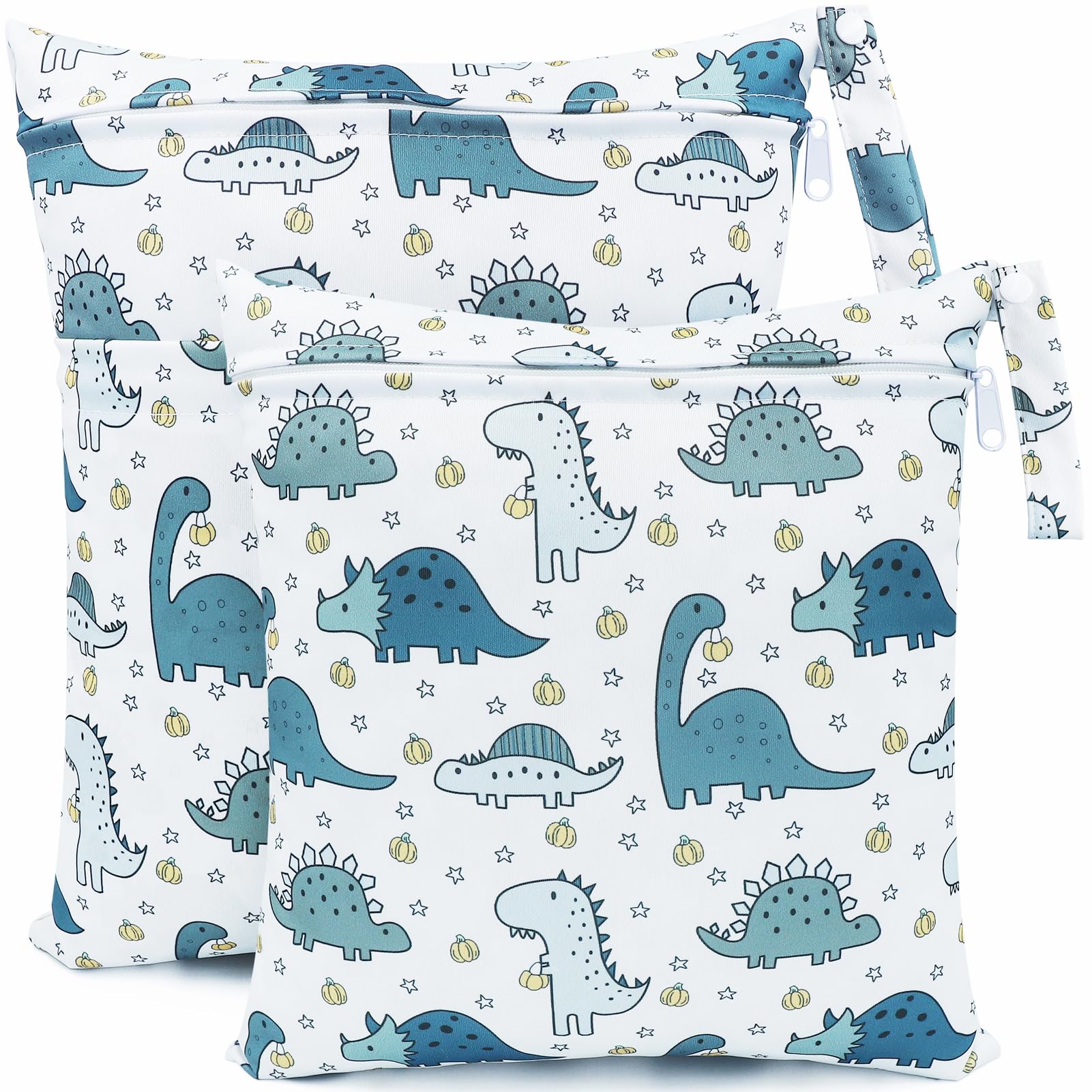 fenfang Diaper Bag, Washable Nappy Bag, 2 PCS Waterproof Reusable Washable Double Closure Nappy Bag for Babies, Beach, Swimming Pool, Daycare, White Dinosaur, Travel bag-picture-25