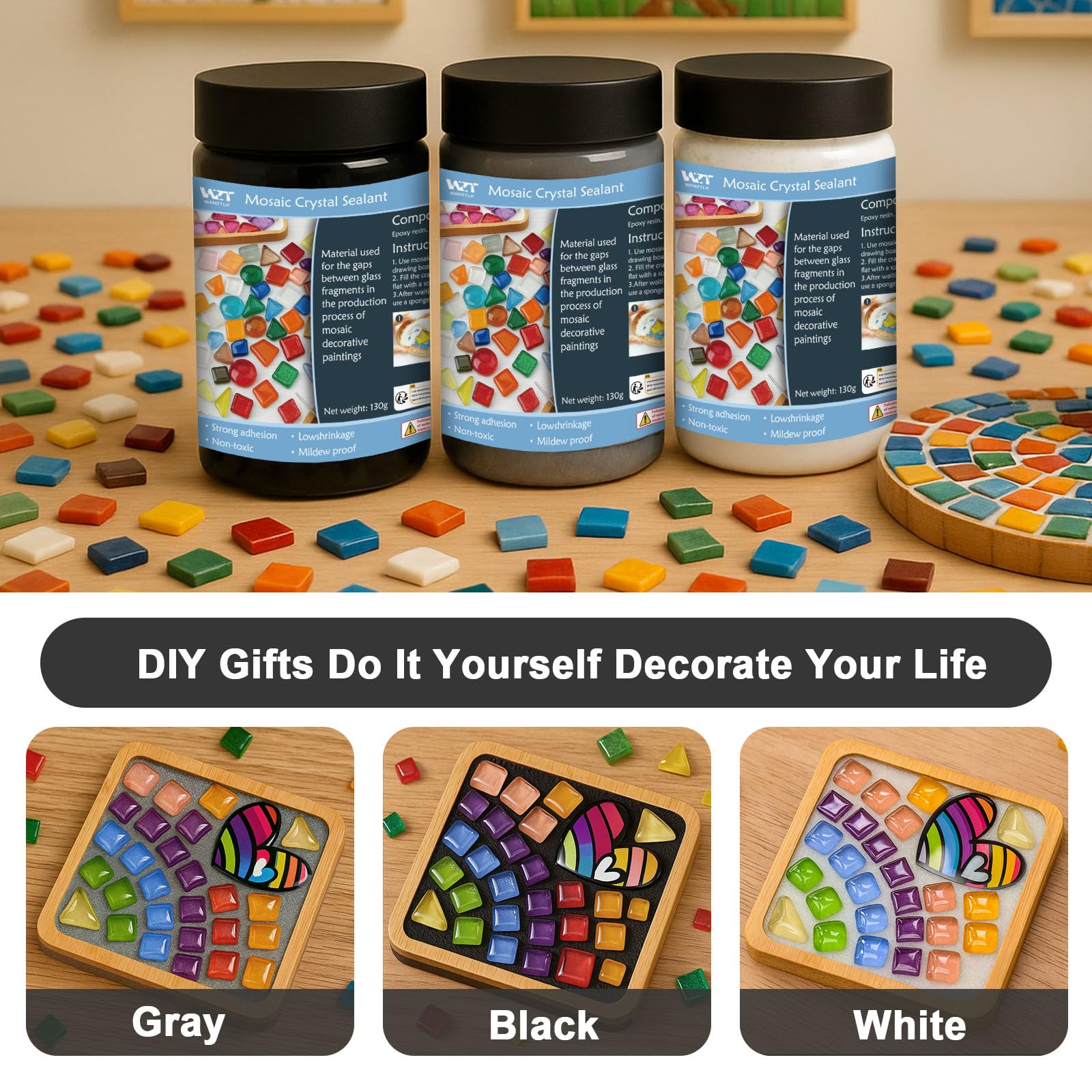 WAN2TLK 3pcs Mosaic Crystal Grout Kit, Mosaic Tile Accessories, Mosaic Tiles Grout for Crafts No Water Needed, Fast-Drying - Image 4