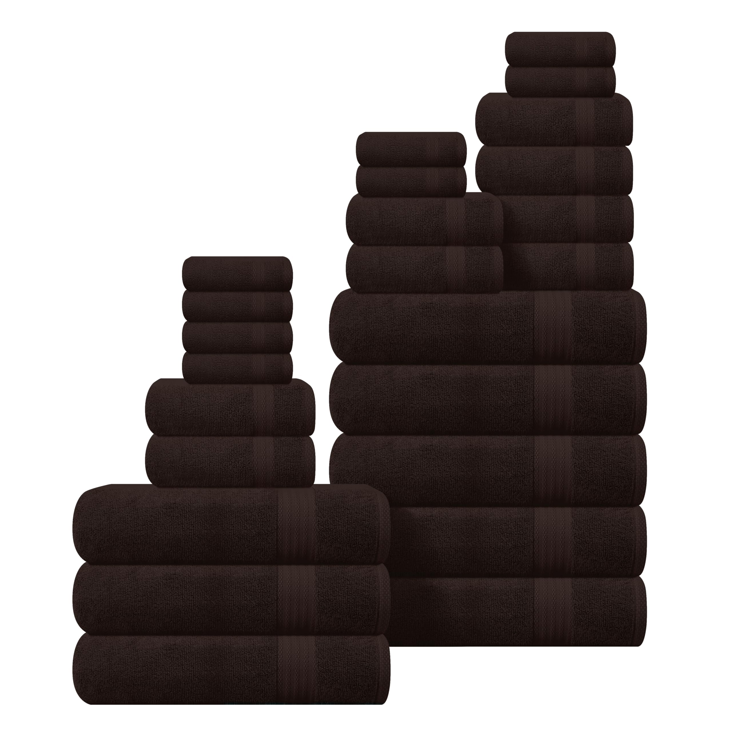 GLAMBURG Ultra Soft 24-Piece Towel Set- 100% Pure Ringspun Cotton, Contains 8 Oversized Bath Towels 27x54, 8 Hand Towels 16x28, 8 Wash Cloths 13x13 Ideal for Everyday use, Hotel &amp; Spa- Chocolate Brown