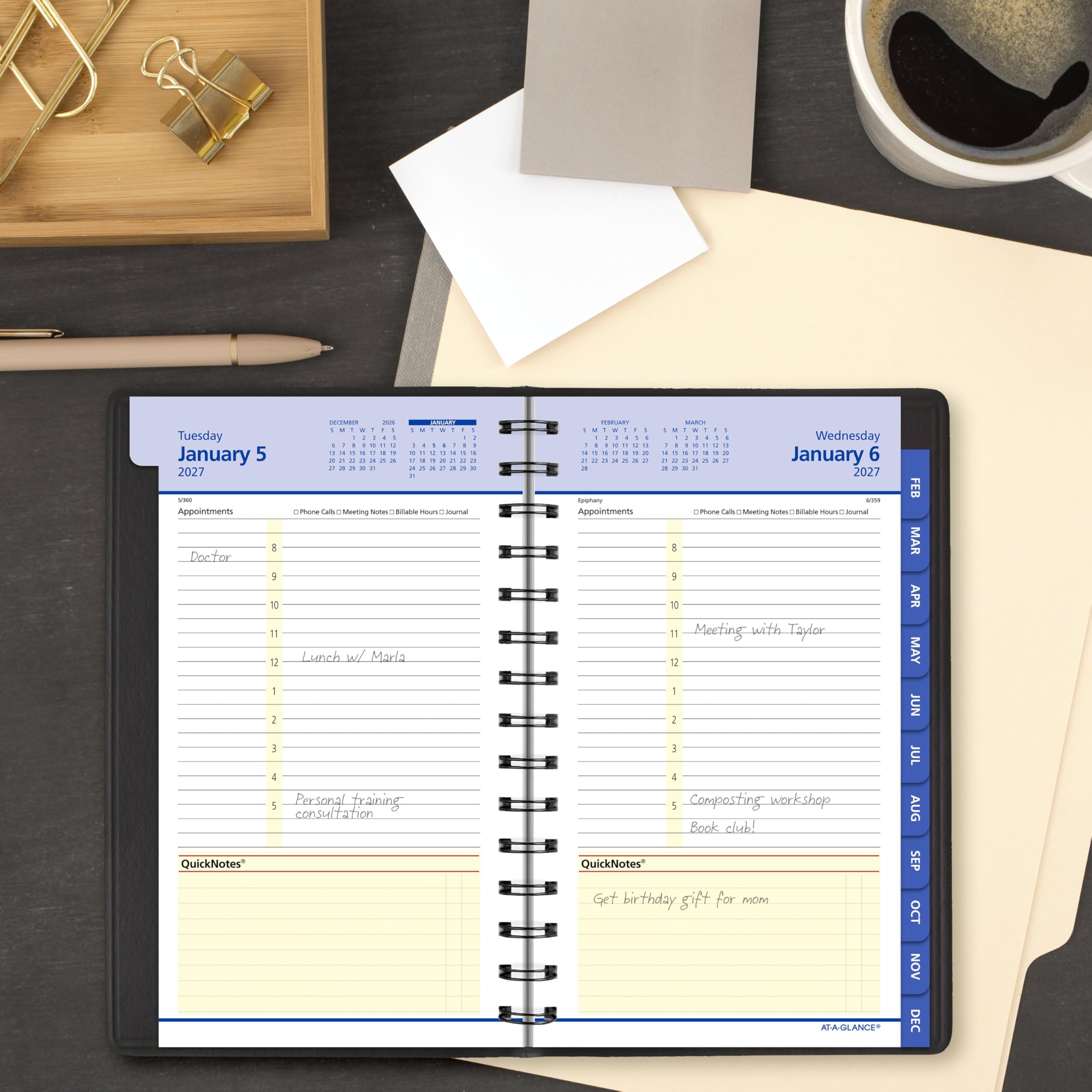 AT-A-GLANCE Terminkalender 2027, Tages- und Monatsplaner, 12,7 x 20,3 cm, QuickNotes, Schwarz (76040527)