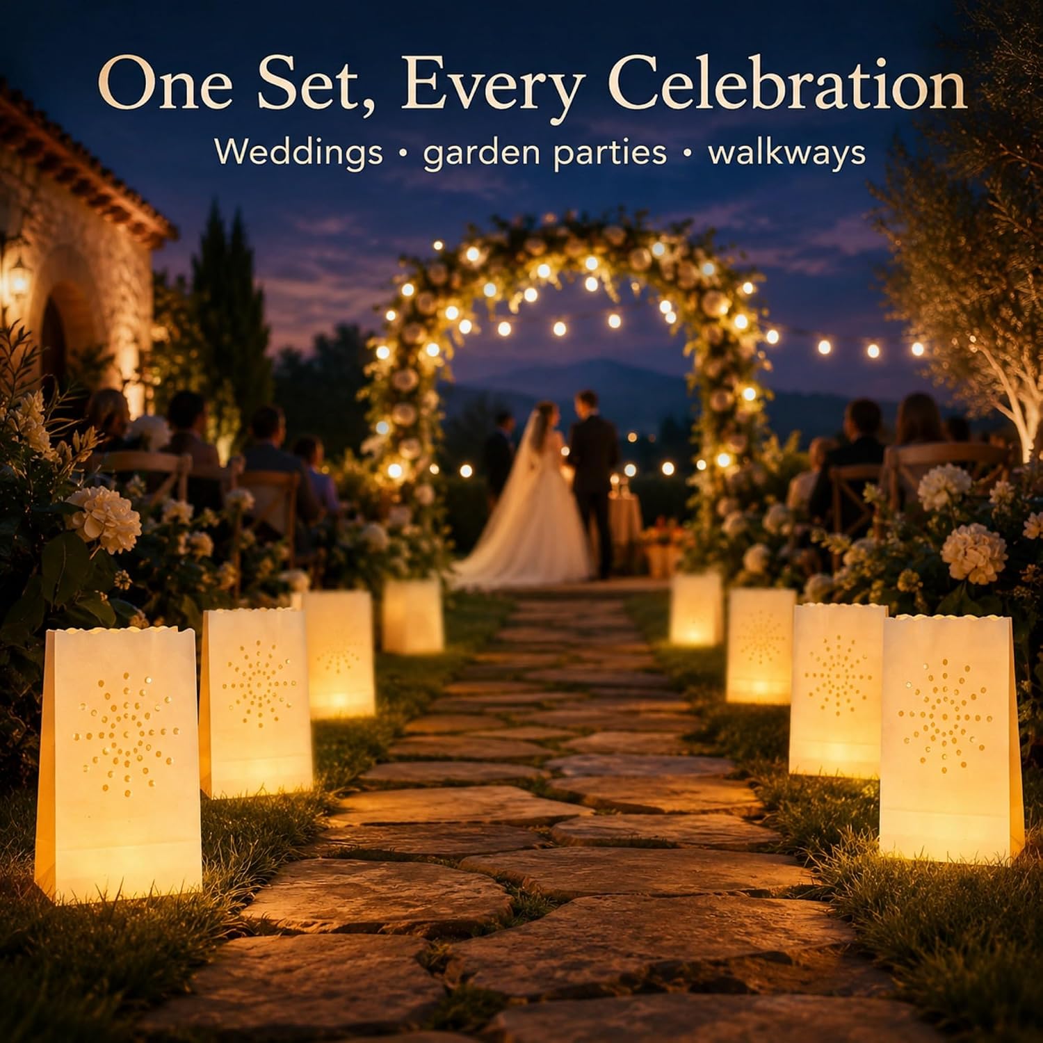 AceList 30 Sunburst Luminary Bags with LED Candles and Batteries image 4