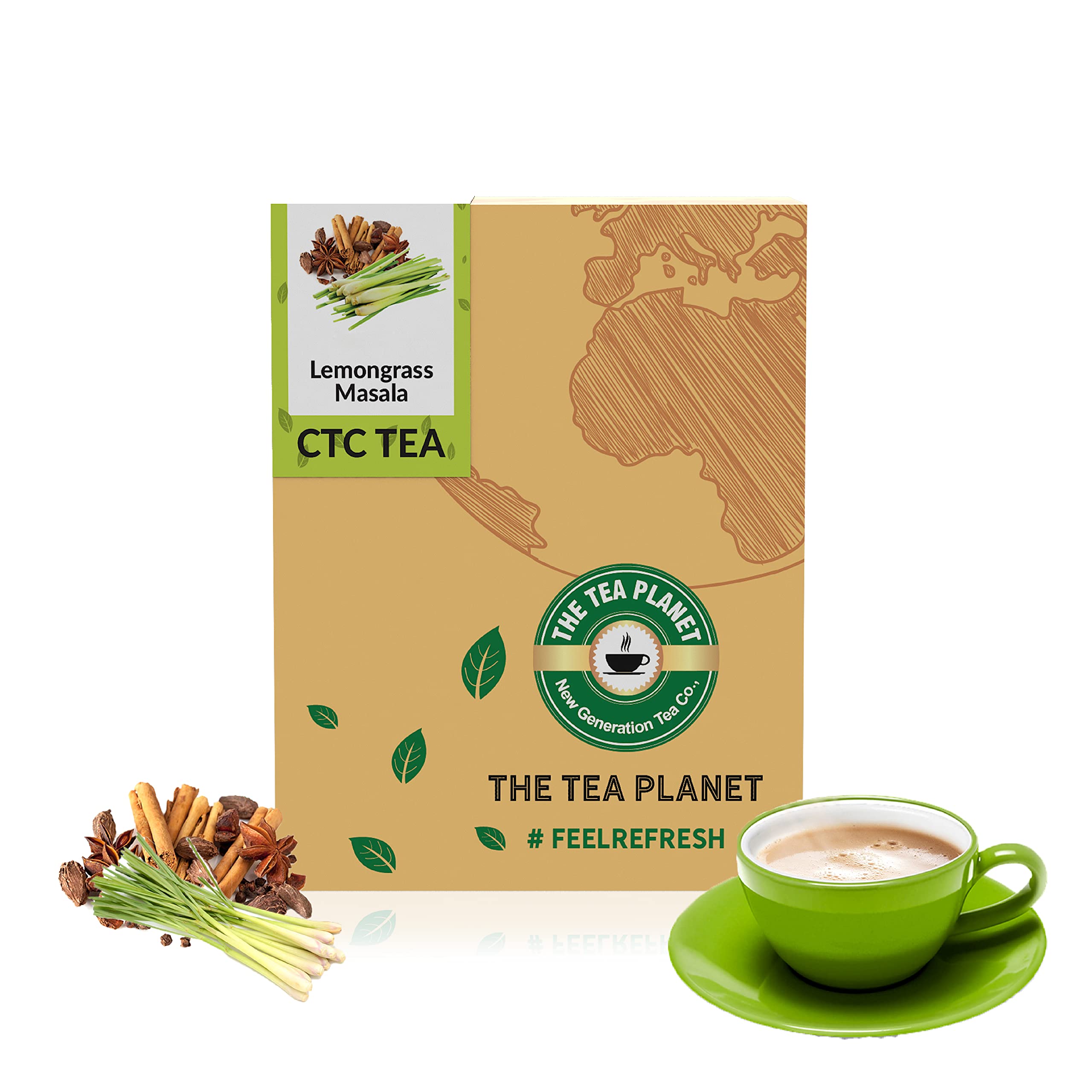 THE TEA PLANET - CTC Assam Lemongrass Masala Chai|Assam chai, Lemongrass, Masala|Superior ingredients Assam tea|Superior ingredients green tea, straight from the tea estates (100g)