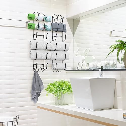 Miniatura 3 de Estante multipropósito para colgar en la pared DecoBros para toallas, vinos, sombreros, etc., color bronce