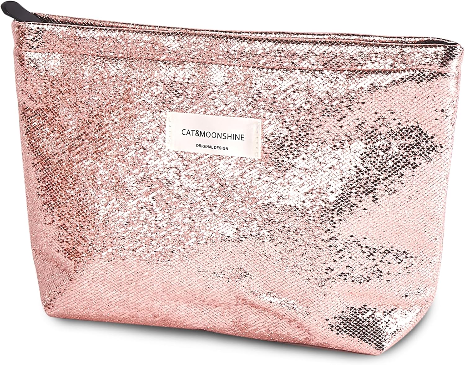 Makeup Bag Cosmetic bag Preppy Canvas Toiletry Bag for women Cute zipper pouch Organizer Travel accessories (Shiny Pink, Large)