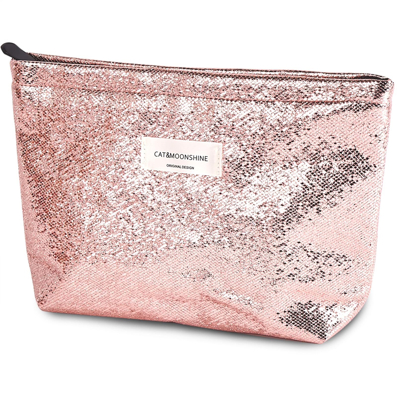 Sminra Makeup Bag Cosmetic bag Preppy Canvas Toiletry Bag for women Cute zipper pouch Organizer Travel accessories (Shiny Pink, Large)