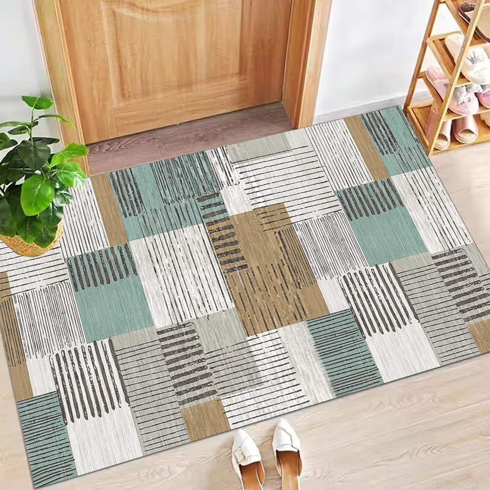 Dywan chodnik do przedpokoju geometryczny chodnik antypoślizgowy, dywan do korytarza kuchnia poliester nadaje się do prania w korytarzu, kuchni, sypialni, salonu, szerokość 60 cm/70 cm/80 cm/90 cm/100 cm (rozmiar: 60 x 100 cm)