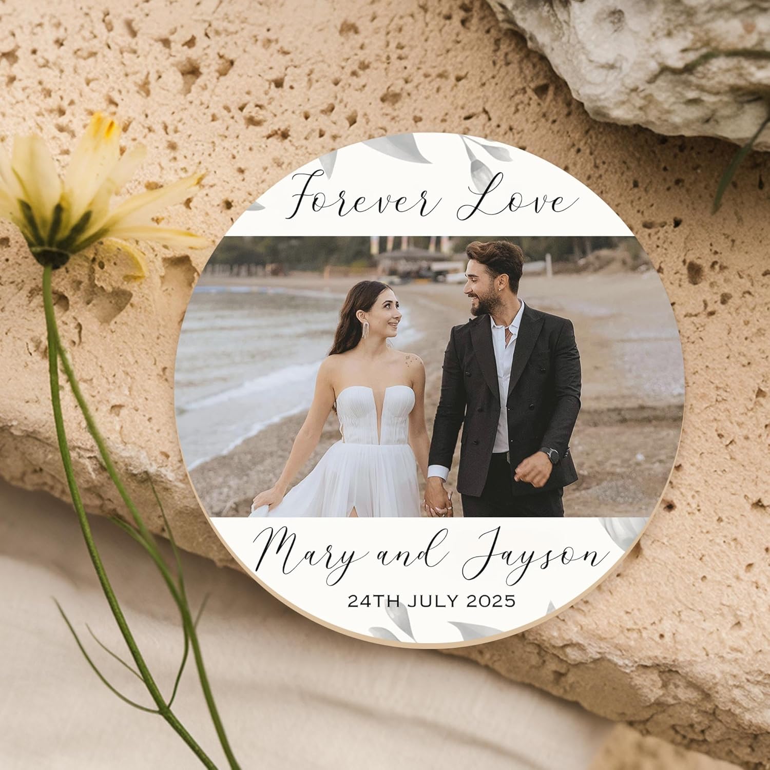 100 Pack Personalized Wedding Coasters, Custom Cardboard Coasters for Drinks with Photo Print and Text, Keepsake Wedding Favors and Gifts for Couples, 3.95" Round (Design 10)