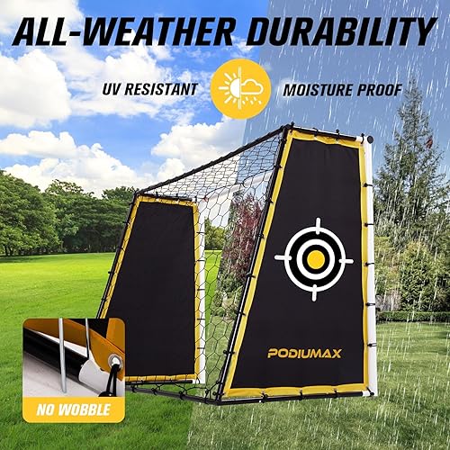 Miniatura 5 de PodiuMax Portería de fútbol 4 en 1 y rebote, red de rebote de 7 x 5 pies con marco mejorado, red de paso de tierra de acero para campo de parque