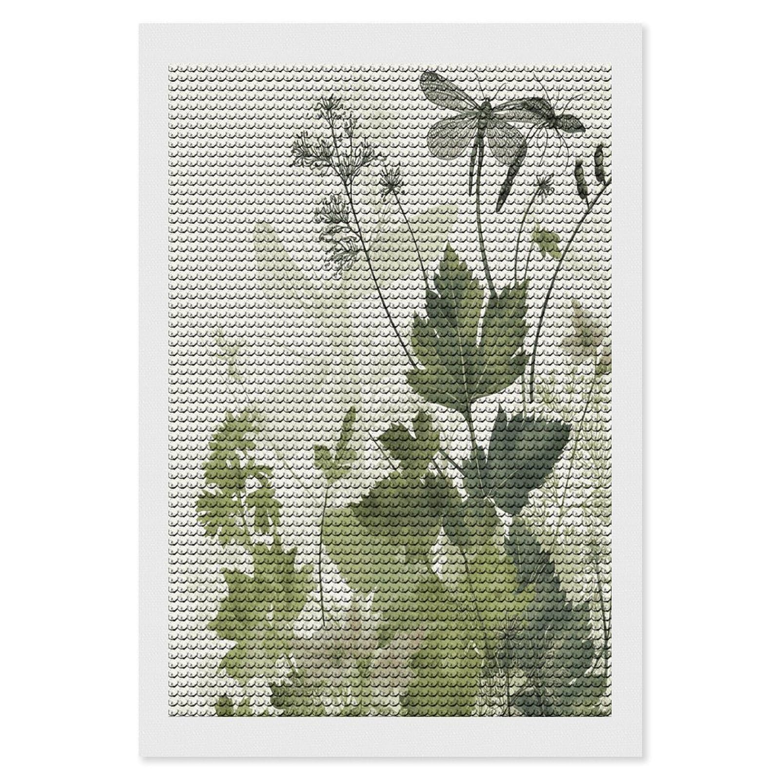 JTREHY Foliage and Herbs with Dragonflies Winged Diamond Art Kits Personalized DIY Round Diamond Painting Kits for Beginner Full Drill Diamonds Dots Paintings for Adults Gem Art Crafts Home Decor