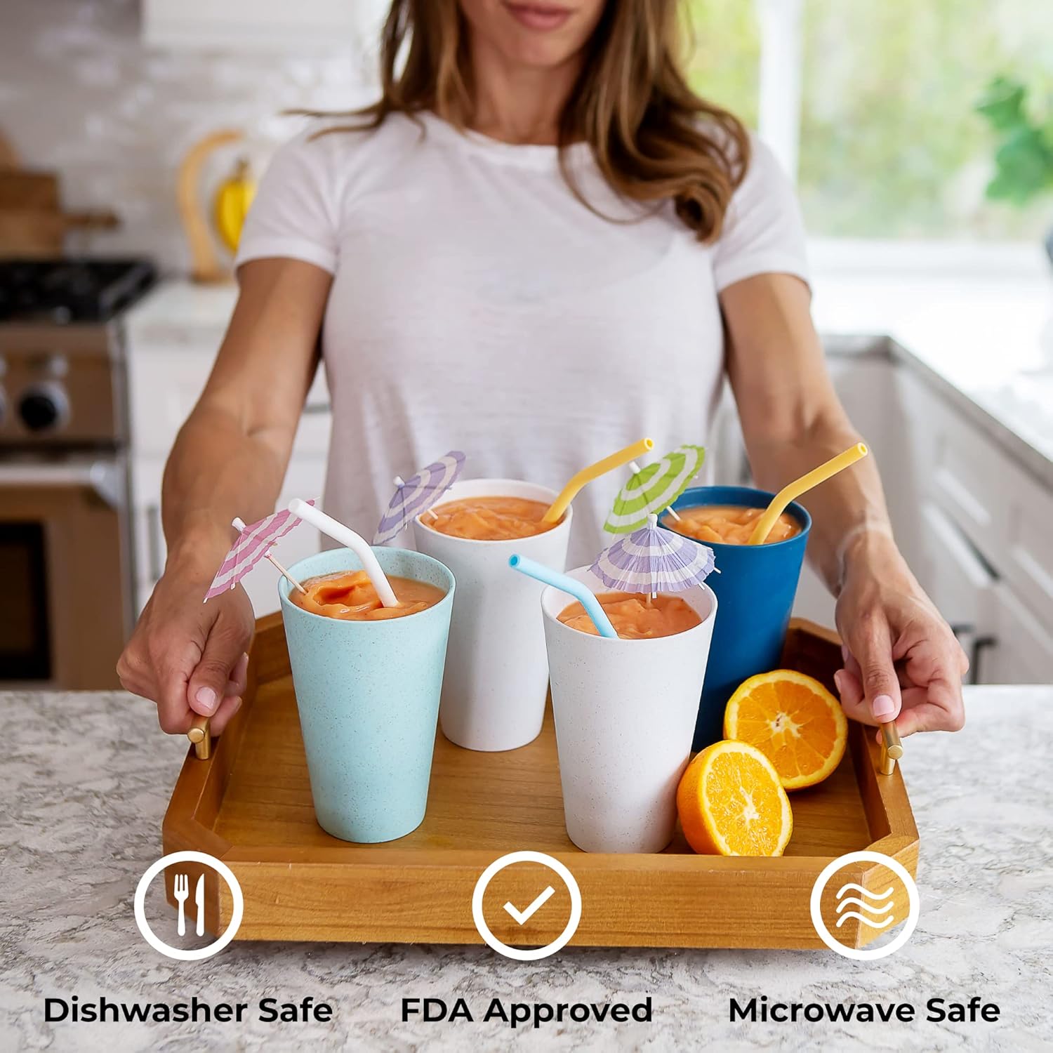  | Grow Forward Premium Wheat Straw Cups - 20 oz Eco Friendly Alternative to Plastic Drinking Cups - Set of 8 Unbreakable Cups for Kitchen - Wheat Plastic Cups Reusable Dishwasher Safe Drinking Glasses: Tumblers & Water Glasses