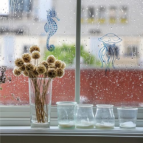 Miniatura 7 de GORGECRAFT 8 calcomanías de ventana de animales marinos estáticos de tortugas marinas de vidrio para puerta corrediza, película de vinilo