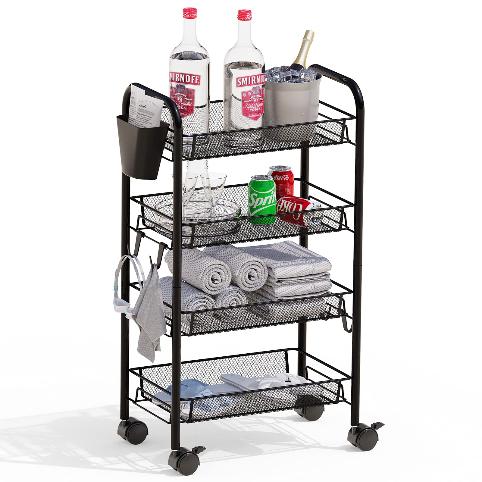 Greensen 4 Tier AllMetal Rolling Cart, Laundry Office Bathroom Storage