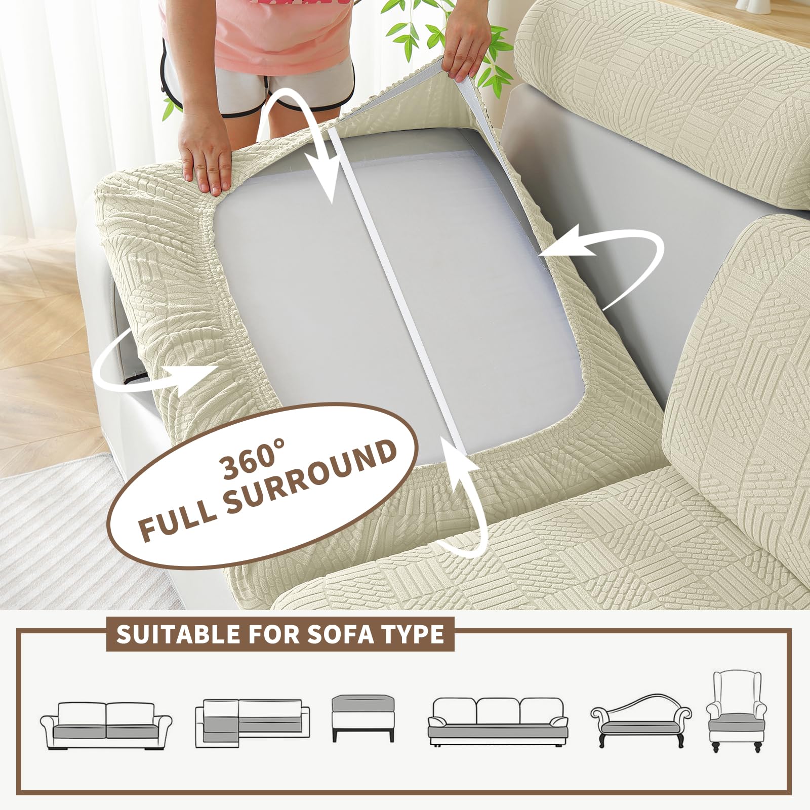 Ystyle Sofa Sitzkissenbezug Stretch, Wasserdicht Sofa Sitzbezug, Elastischer Kissenbezüge, Universal Sofa Sitzkissenbezug, Sofa Überzug Sofakissen Bezug (1 Sitzer*3+1 Chaiselongue, Beige)