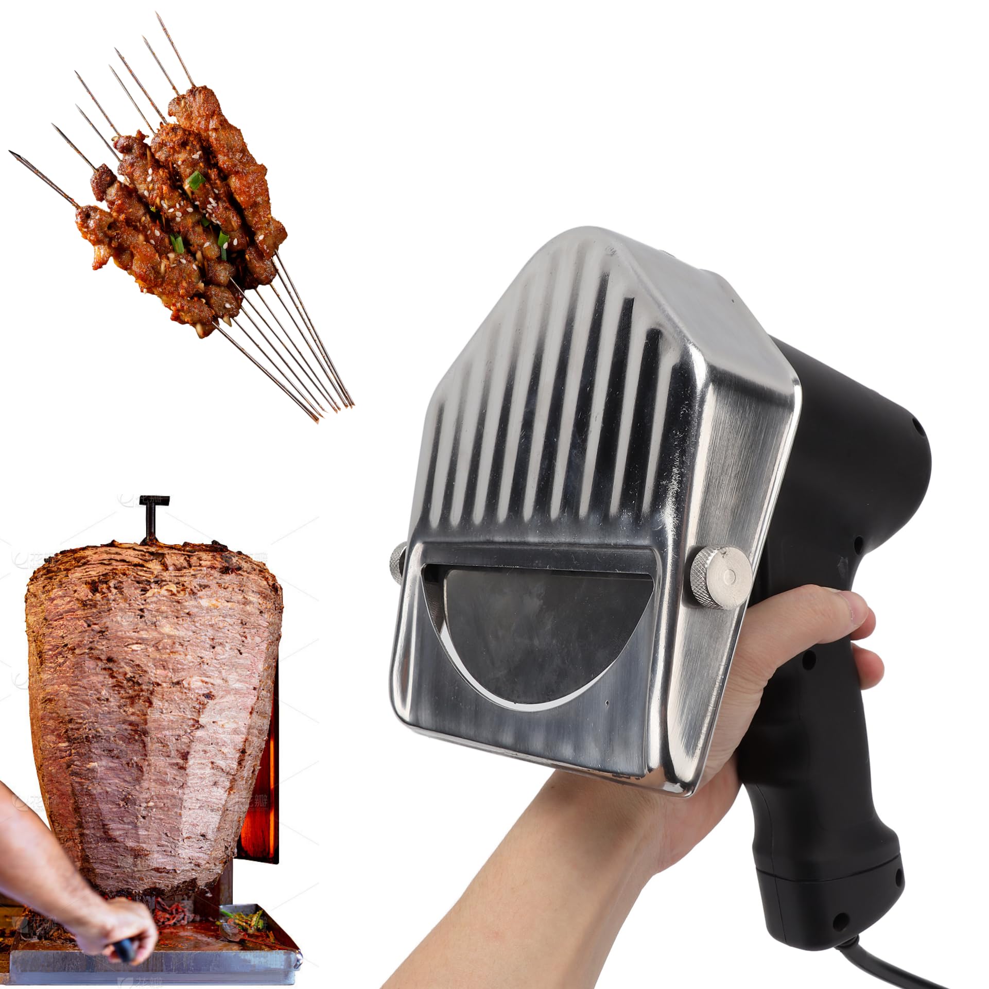 Topyond Couteau à Kebab électrique 80W, épaisseur Réglable, Coupe-Gyro Scope Couteau Turc Pour Couper La Machine Shawarma Doner Couteau Kebab Electrique, 110-220V(EU)