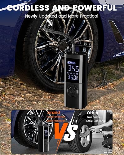 Miniatura 5 de TEMOLA Inflador de neumáticos, compresor de aire portátil, 150 PSI recargable de 2500 mAh* 2 infladores de neumáticos de batería, mini bomba de aire