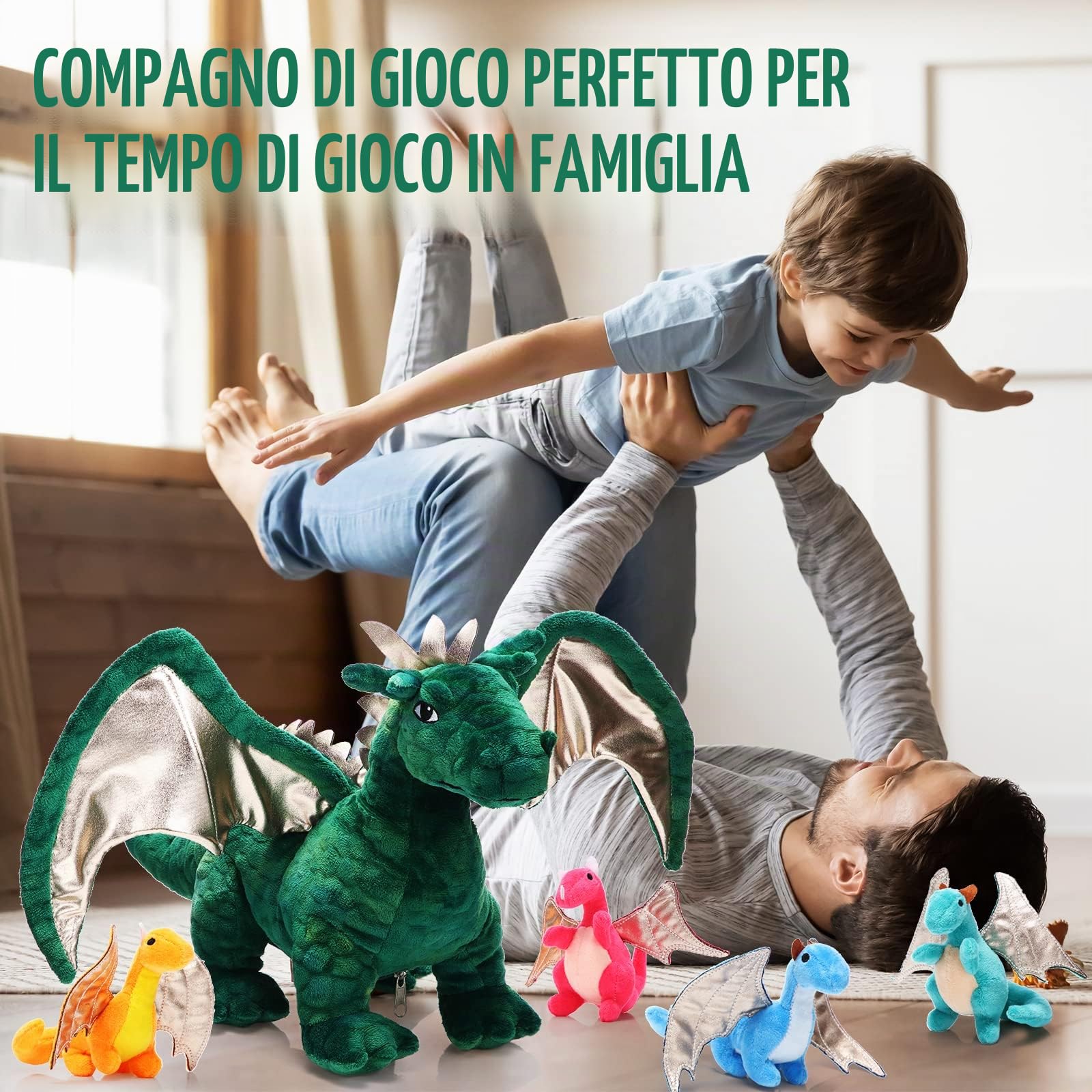 7 Pezzi di Giocattoli Drago Animale di Peluche Drago Grande 40 cm con 4 Graziosi Cuccioli di Drago di Peluche e 2 Uova nella Pancia di Mamma Drago Regali di Compleanno per Adolescenti(Stile Carino)