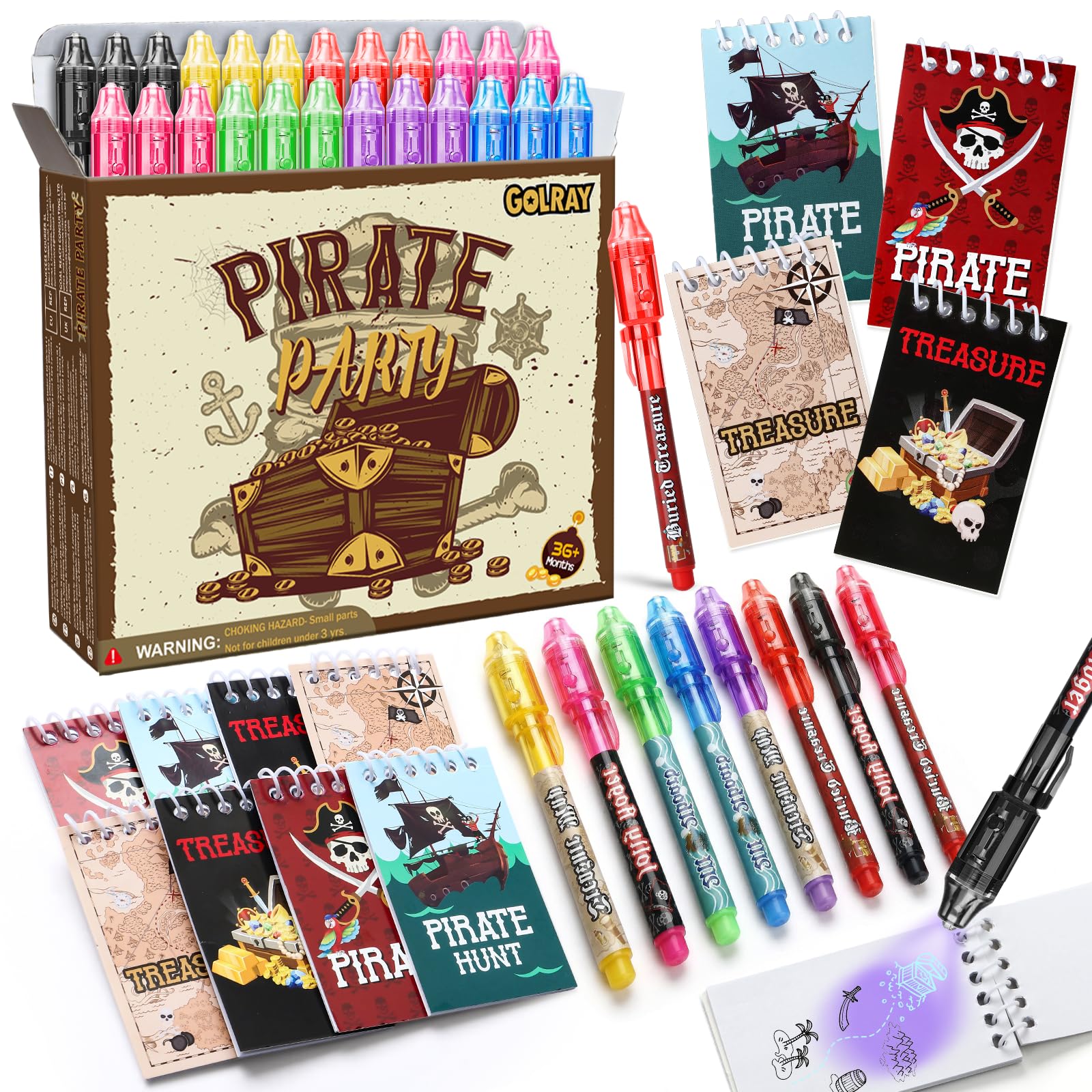 Toyssa 48Pcs Party Bag Fillers for Kids Include Invisible Ink Pen & Notebook, Pinata Filler Kids Party Favours Supplies Magic Pens Gifts for Boys Girls Birthday Christmas Classroom (Pirate)
