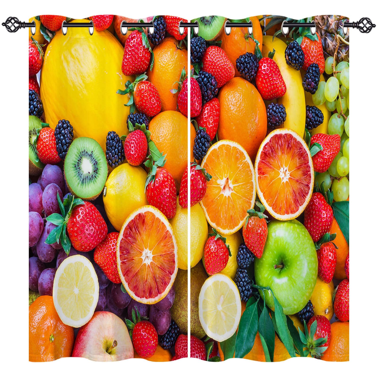 ANHOPE Fruit Curtains Eyelet Blackout Thermal Insulated Curtains Colorful Fresh Fruits Print Pattern Soft Soundproof Privacy Window Drapes for Bedroom Living Room 42 x 63 Inch 2 Panels — image 1