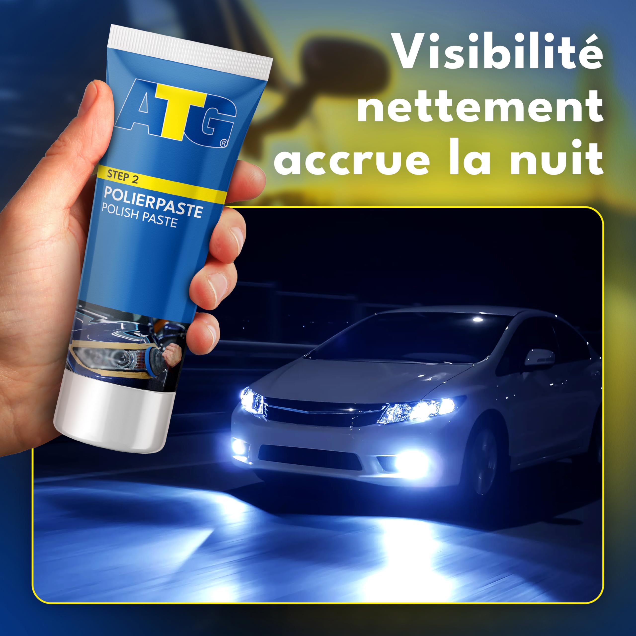 ATG® renovateur phare voiture – kit renovation phare voiture & kit renovation phare | phares ternes, jaunis ou rayés | polish, nettoyant & vernis UV