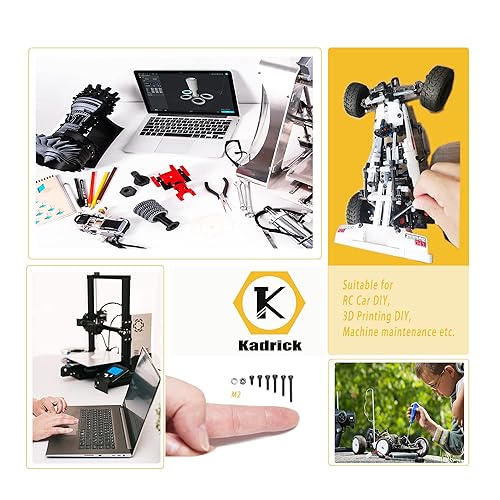 Miniatura 70 de Kadrick - Kit surtido de 2000 tornillos/pernos métricos M2, M3, M4, M5, con tuercas, arandelas planas y de seguridad, cabeza de botón hexagonal