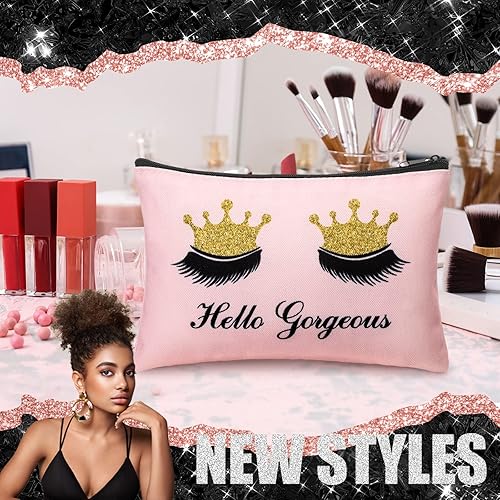 Miniatura 6 de Gerrii 6 bolsas de maquillaje Hello Gorgeous de lona rosa para pestañas, bolsa de cosméticos pequeña para pestañas, bolsa de viaje, regalo