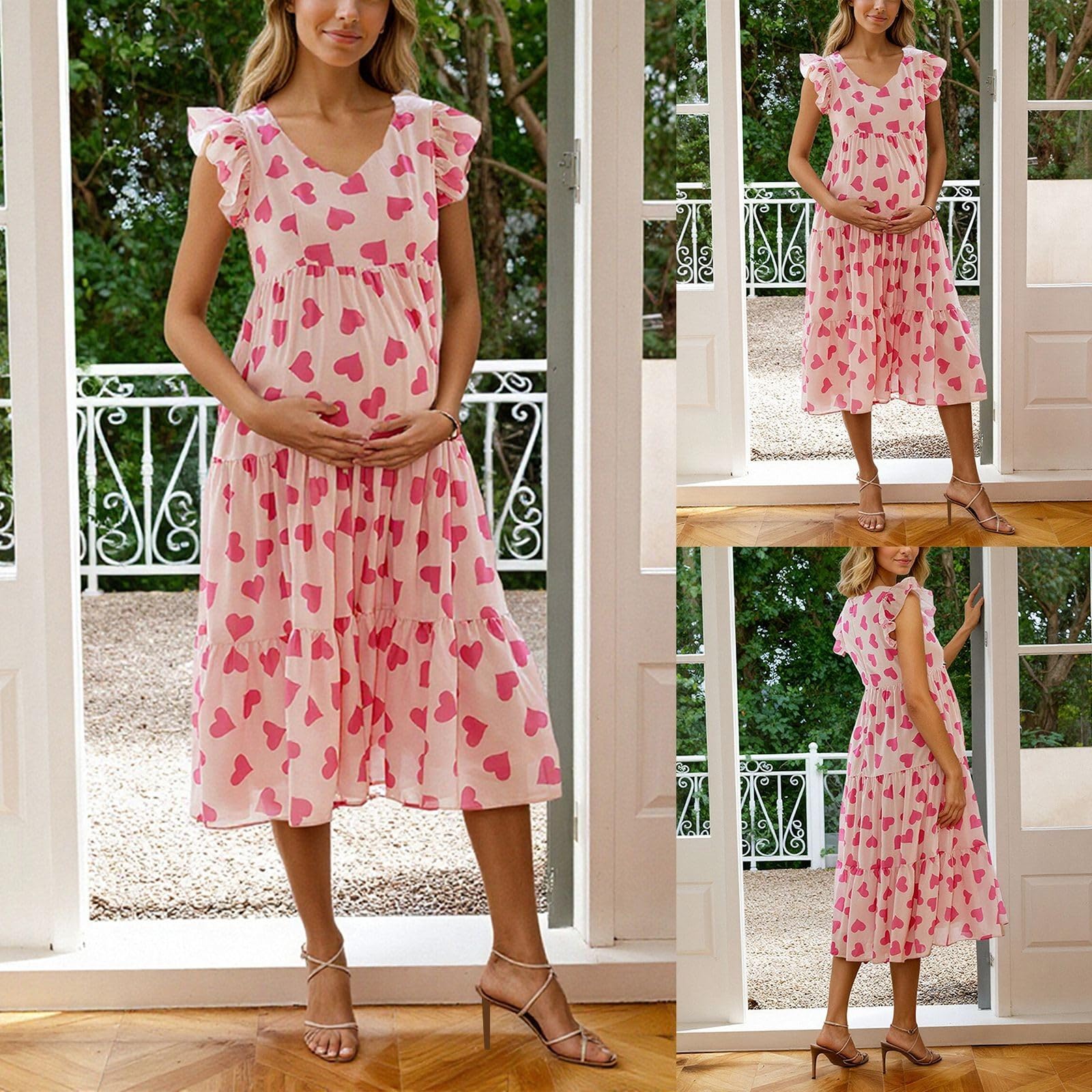 Elegante abito premaman con colletto francese, ricamo floreale, leggero e traspirante, per future mamme, elegante, comodo, versatile, per tutti i giorni, visite mediche, attività all'aperto