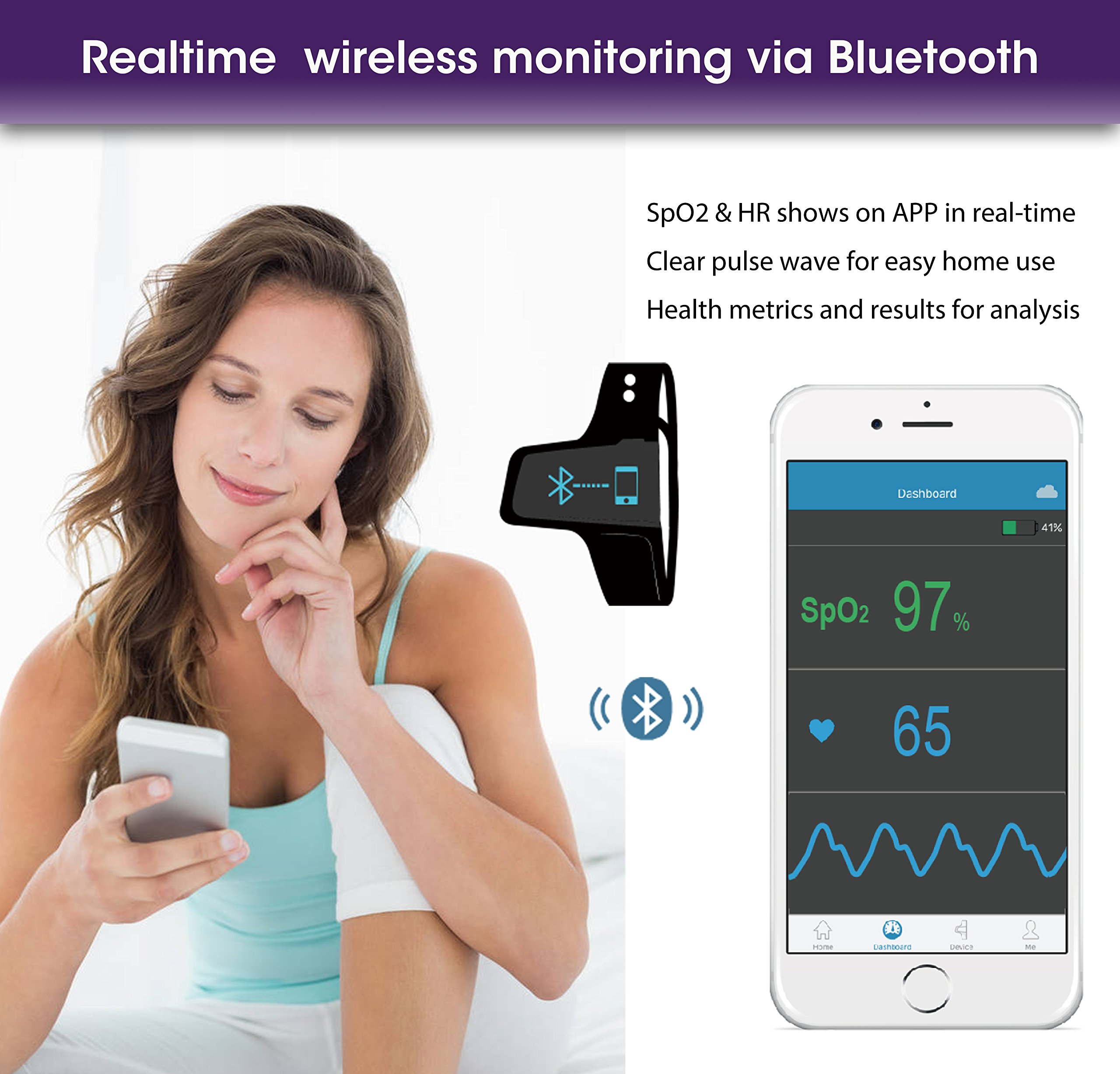 Checkme ™ O2 oxygène & cardiofréquencemètre-système d'oxymétrie de pouls avec capteur de pouce alarme de vibration-aide pour l'apnée du sommeil