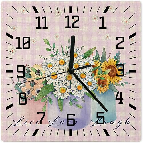 Miniatura 8 de Reloj de pared de madera, reloj de pared de madera con plantas de verano, lavanda, vintage, 10 pulgadas, silencioso, sin tictac, reloj de pared de