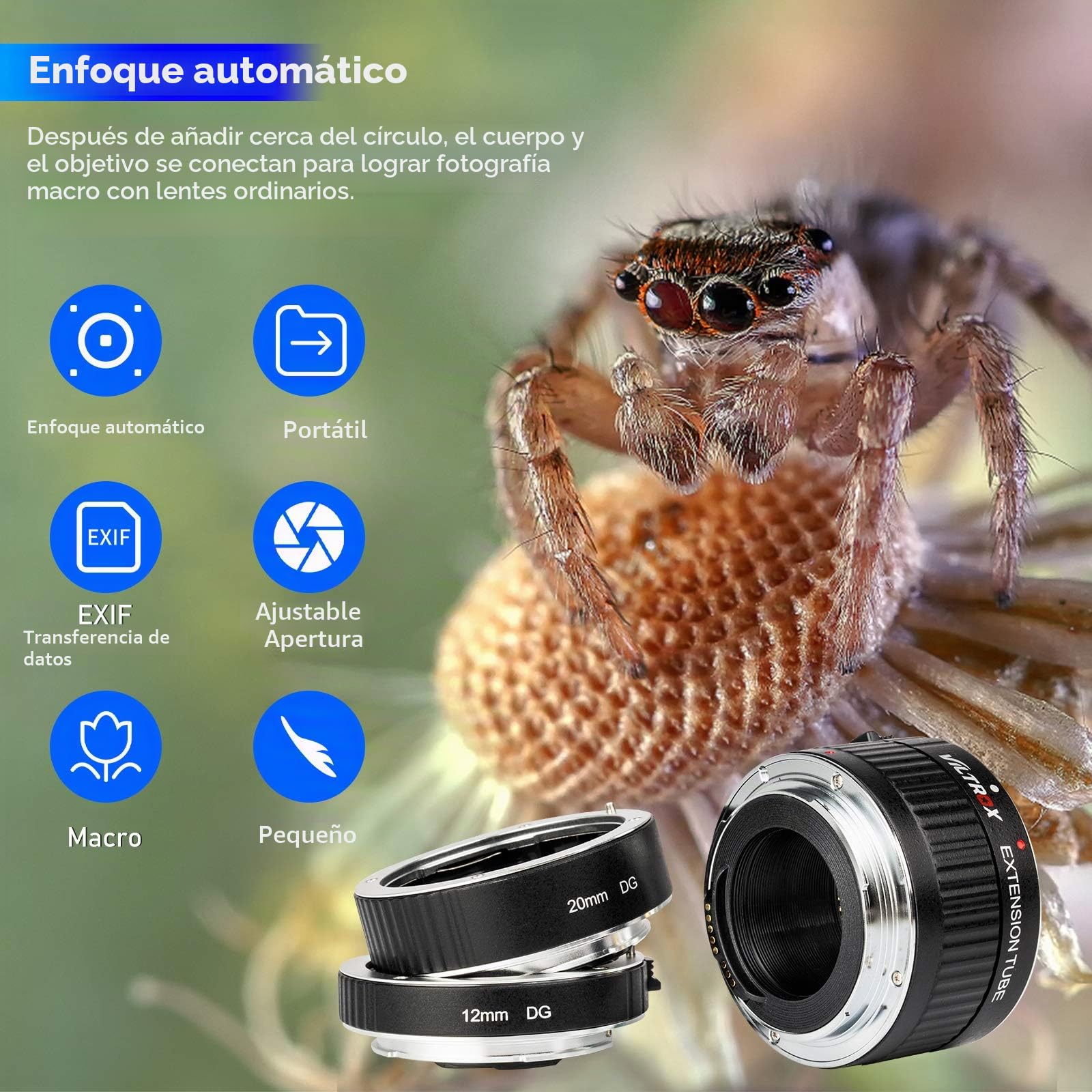 VILTROX DG-C Tubo de Extensión Macro de Enfoque Automático con Montura de Metal Anillo Adaptador para Canon EOS EF EF-S 760D 700D 100D 80D 70D 5D 6D 7D 1300D 1500D Cámara