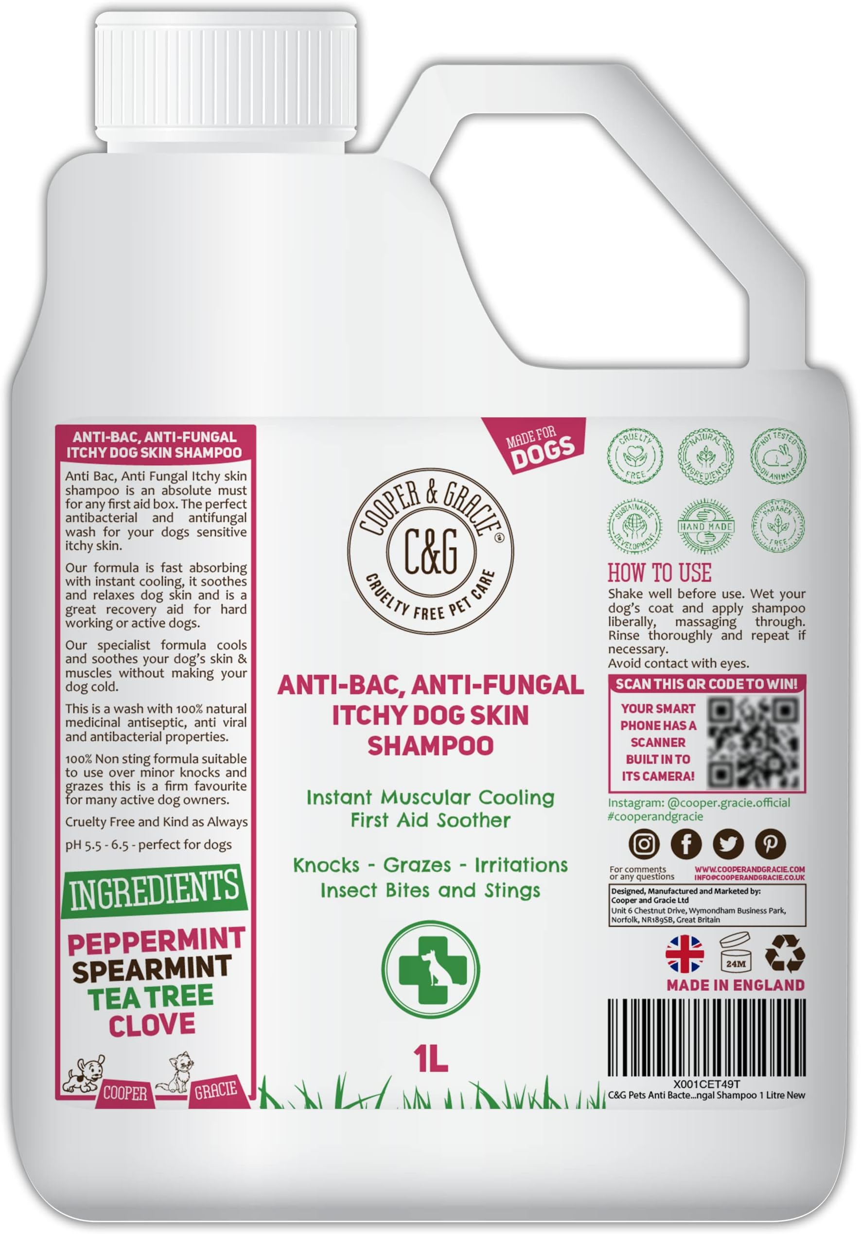 Dog Shampoo For Itchy Skin Antibacterial And Antifungal | Natural Medicated Low Lather Safe Formula | Fast Absorbing and Skin Cooling First Aid | Great For Cuts Grazes Skin Irritation
