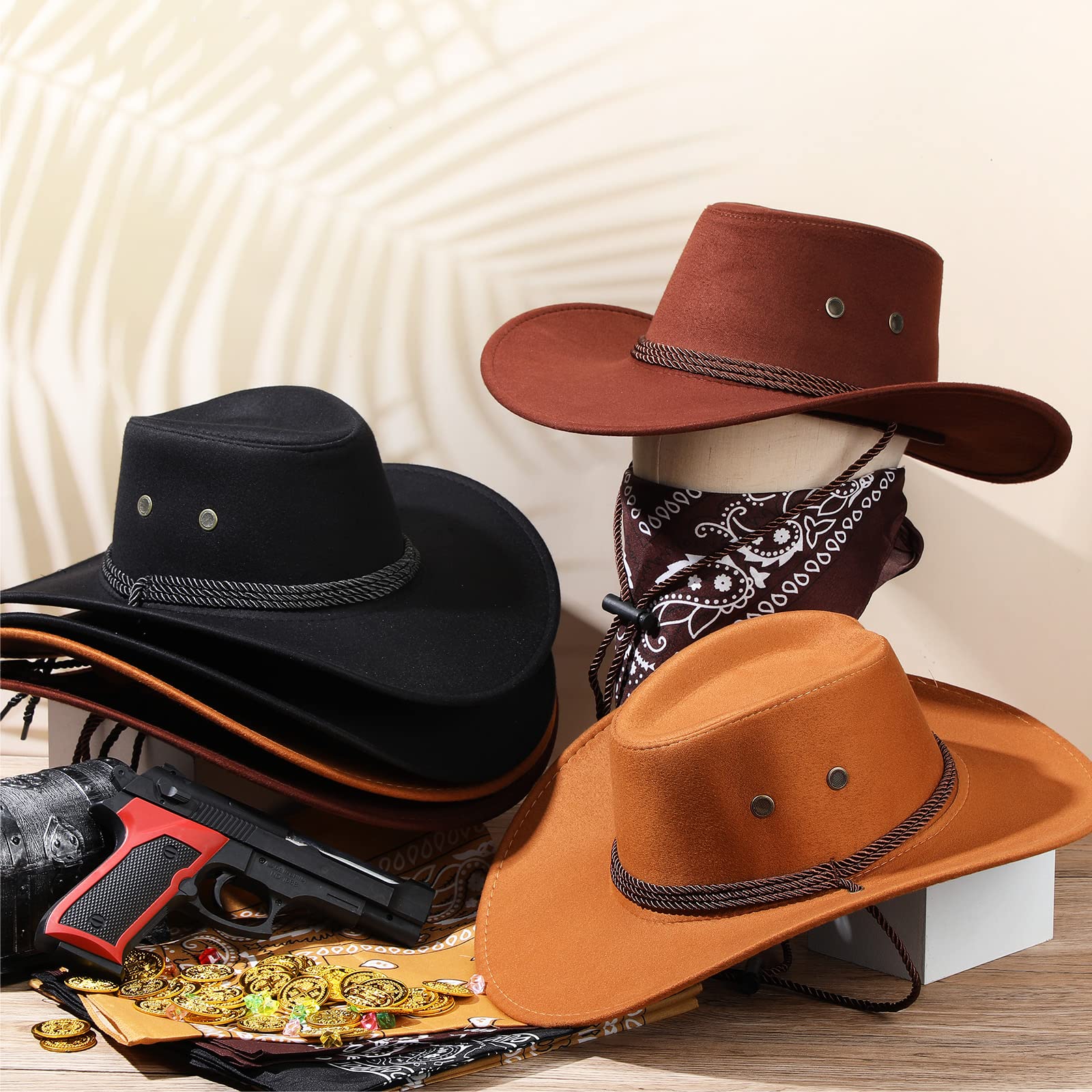 Zhanmai 12 sombreros de vaquero y bandana, sombreros de vaquera, a granel, disfraz de fiesta occidental, accesorio de Halloween