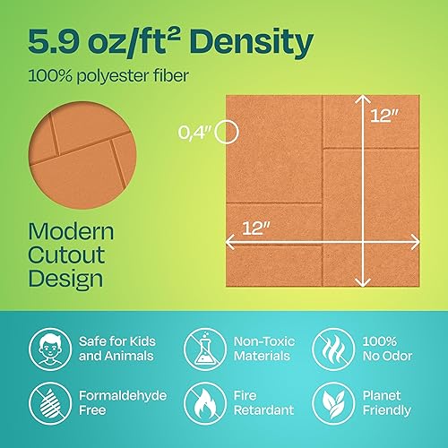 Miniatura 6 de Paquete de 12 paneles acústicos con aislamiento de sonido para paredes 12 x 12 x 0.4 pulgadas Paneles decorativos para amortiguación de sonido para