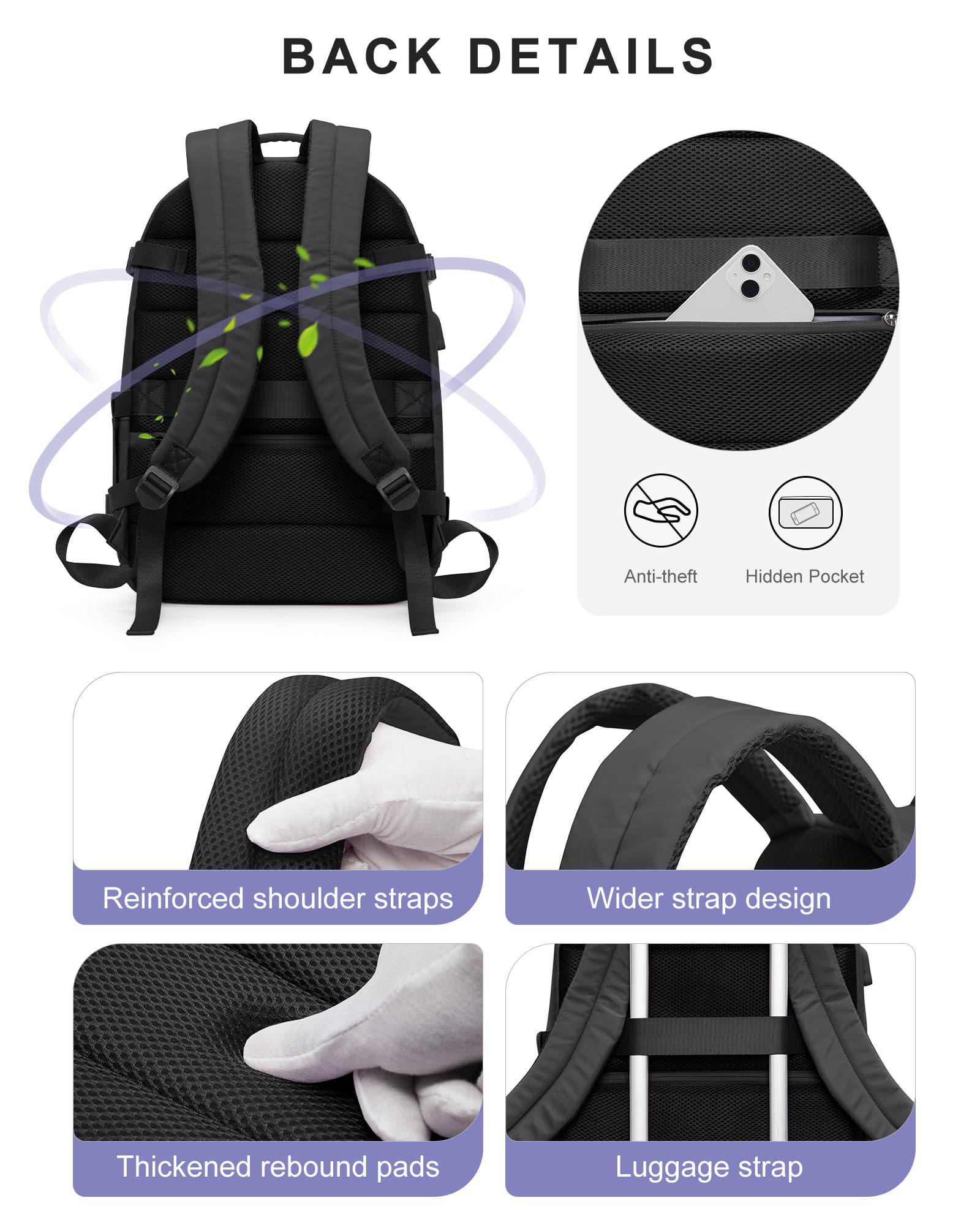 BJLFS Borse da Cabina per Ryanair 40×20×25 Zaino da Viaggio con Sottovuoto Bagaglio a Mano Easyjet 45×36×20,Zaino con sistema di compressione,Zaino Casual per laptop da 14 pollici per scuola