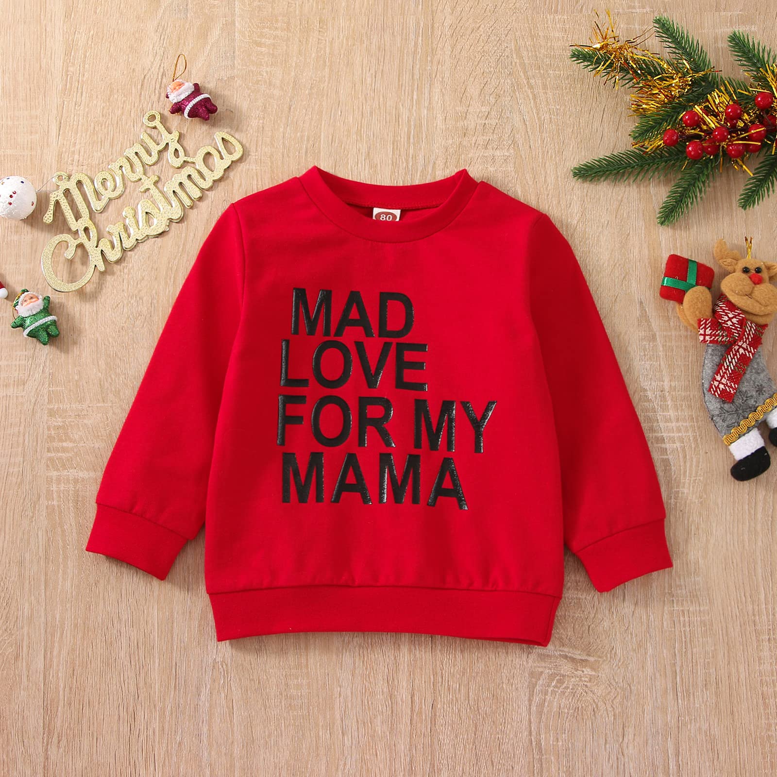 Doqcey Valentines Toddler Baby Boy Girl Clothes Funny Letters Sweatshirt Crewneck Long Sleeve Pullover Sweater Tops (Red Mad love for my mama, 4-5 Years)
