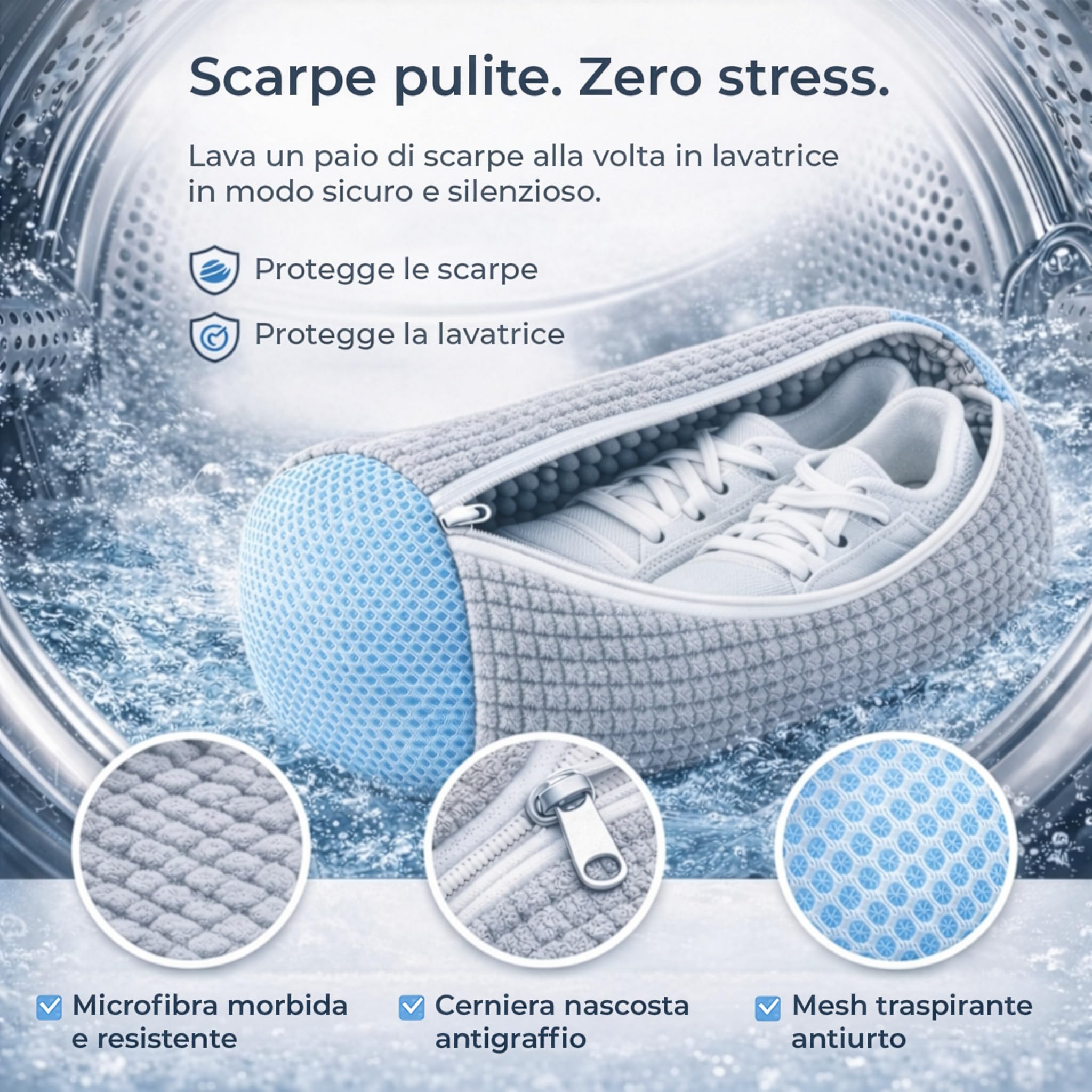 PRISMAL Set 2 Pezzi Sacchetto Scarpe Lavatrice – Protezione Avanzata e Pulizia 360° Scarpe Sportive e Sneakers – Borsa Lavascarpe Riutilizzabile in Microfibra con Cerniera Rinforzata Antigraffio