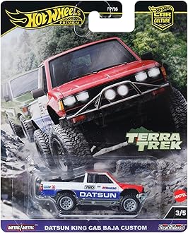 Premium Car Culture Collectible Toy Car, 1:64 Scale Die-Cast Datsun King Cab Baja Custom, Terra Trek Vehicle with Real Riders Tires