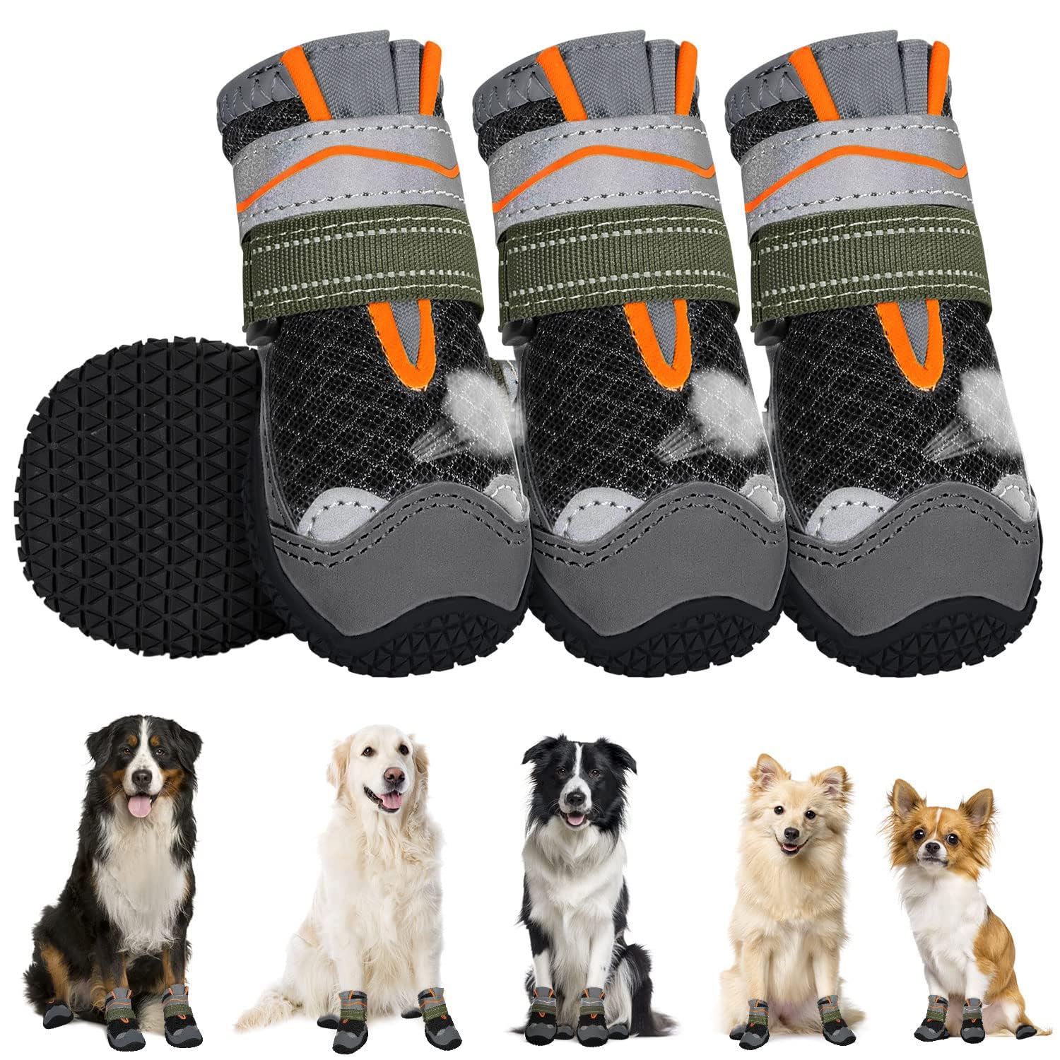 Eyein Dog Boots Paw Protector, Breathable Dog Boots for Injured Paws Waterproof, Dual Adjustable Washable Non-Slip Dog Shoes for Walking, Reflective Dog Shoes for Small Medium Large Dogs(4pcs) — image 1