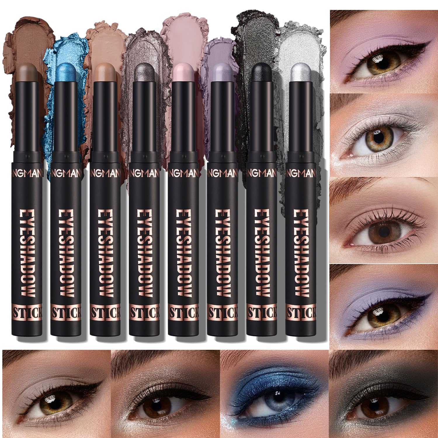 8 Colors Eyeshadow Stick, Matte Professional Long Lasting Smooth Bright-Colored Contouring and Highlight Cream Eyeshadow Stick, Metallic Glitter Eye Shadow Pencil Eye Makeup Set (EYESHADOW C)