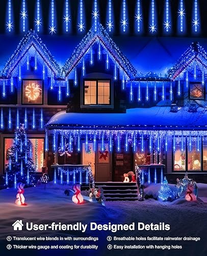 Miniatura 2 de Luces de Navidad para exteriores de 16 pulgadas, lluvia de meteoritos, 20 tubos y 960 luces LED, decoración de cadena de árbol de carámbano para