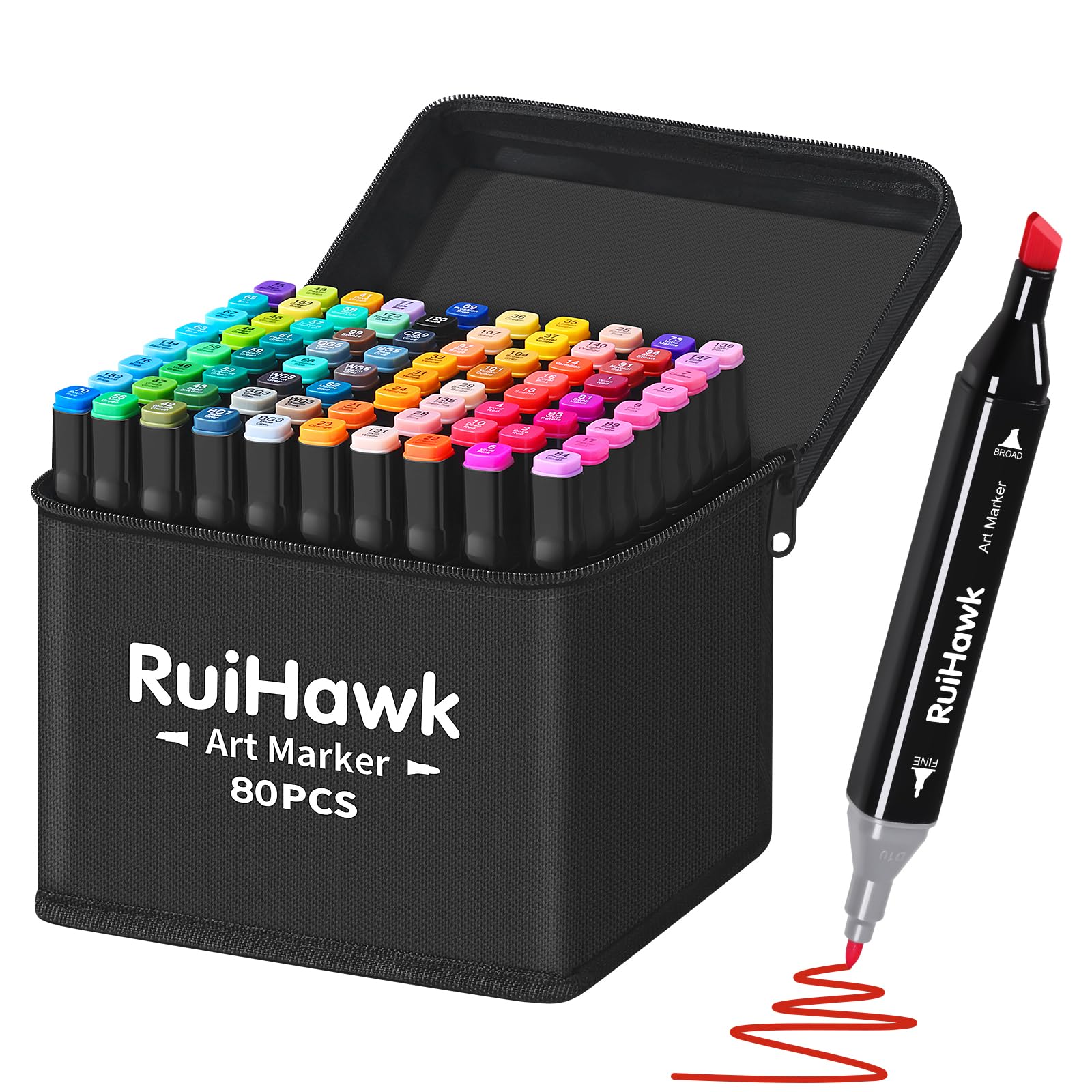 Alcohol Markers 80 Colours, Double Ended Alcohol Markers, Waterproof Quick-Drying Permanent Artistic for Children Adults Artists Students, Ideal for Drawing Comics Doodles