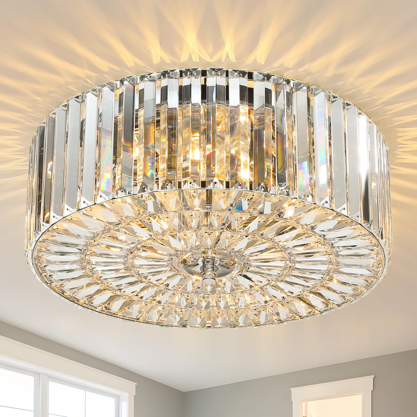 17 5 Large Crystal Ceiling Light 4-Lights Flush Mount Crystal Ceiling Light Chrome Ceiling Lamp Modern Chandelier for
