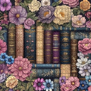 Vintage Book Puzzle for Adults 1000 Pieces,Book Flower Puzzle Bookshelf Library,PICKFORU Wildflower Pages Jigsaw Puzzles 1000 Pieces, Retro Literary Garden Floral Aesthetic Art