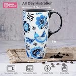 Topadorn Mug de voyage en céramique avec limace, 17oz Blue Bird Folk Art tasse à café, Grande tasse en céramique avec poignée, Micro-ondes & Coffre-fort pour lave-vaisselle, boîte cadeau incluse