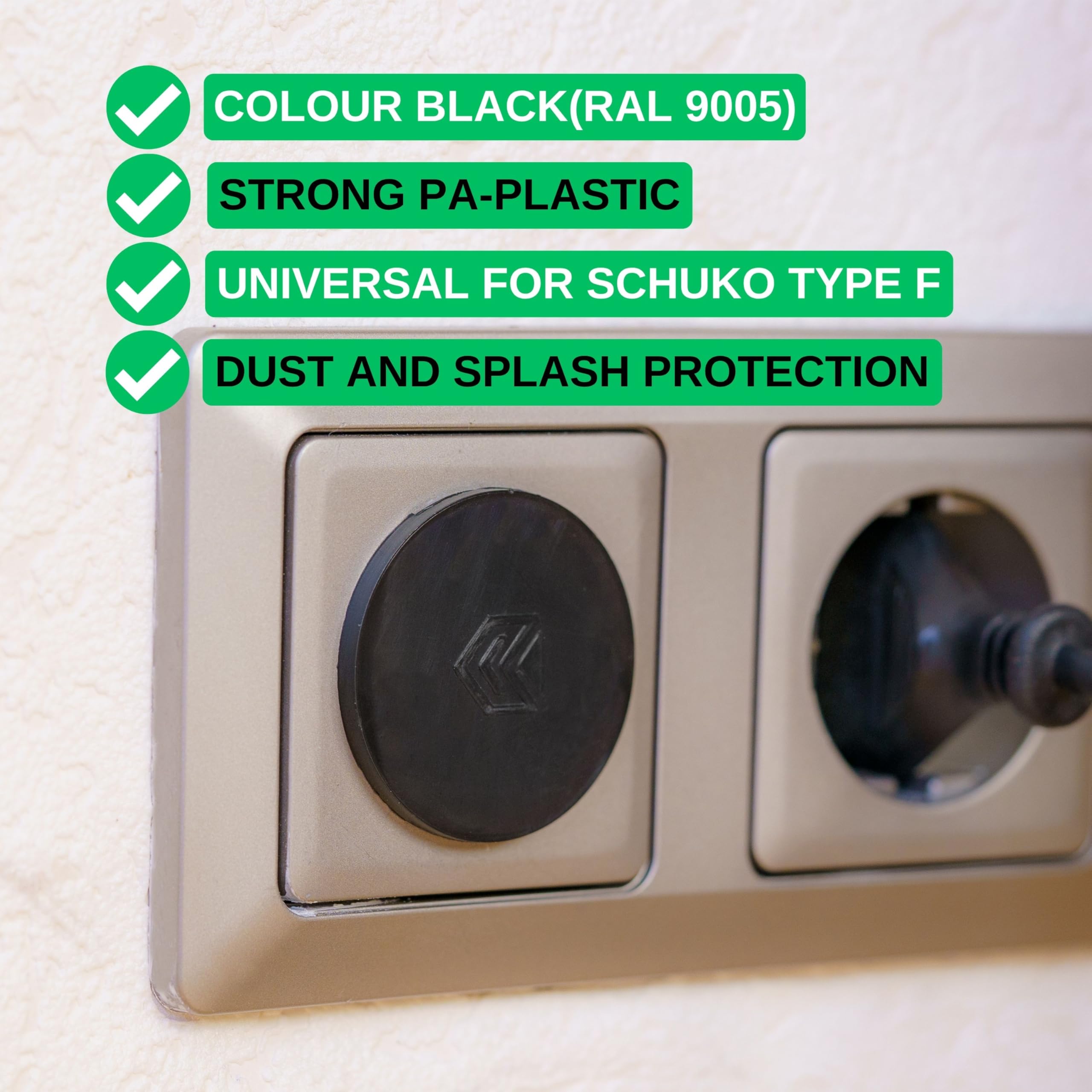 Couvercle de prise, 2 pièces, en noir, protection de prise contre la poussière, les éclaboussures, pour prise SchuKo type F, couvercle pour bloc multiprise, prise multiple, enrouleur de câble
