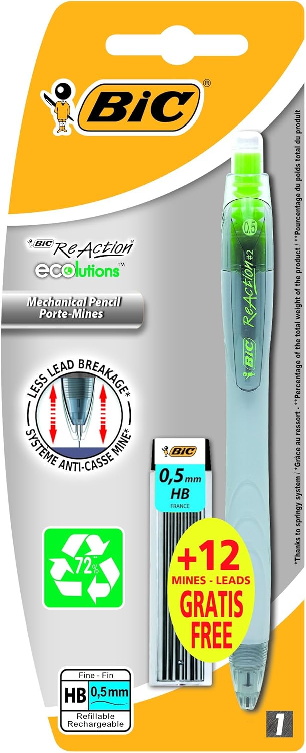 BIC Ecolutions 0.5mm ReAction Mechanical Pencil (Pack of 1 , Plus 12
