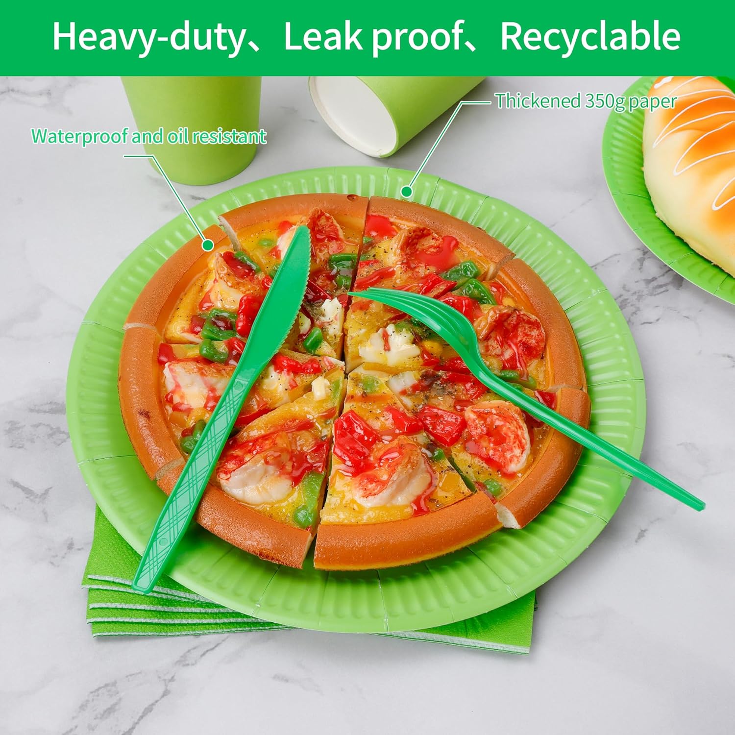 210pcs green Plates And Cups Party Supplies -Green Party Plates Plastic Silverware, Paper Cups And Napkins Serves 30 (Grass Green)